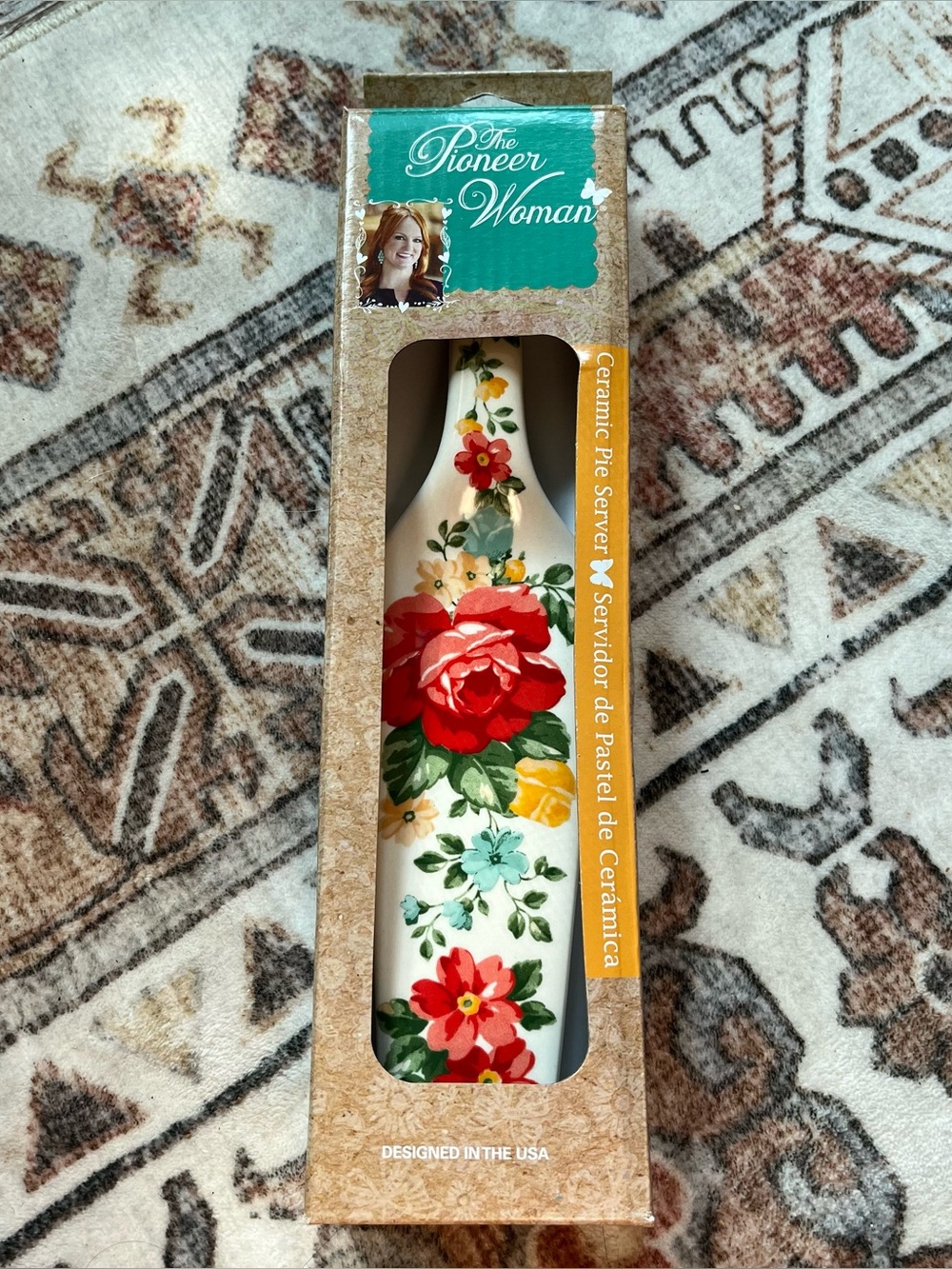 The Pioneer Woman Retired Ceramic Pie Server Vintage Floral Rare Serving Utensil